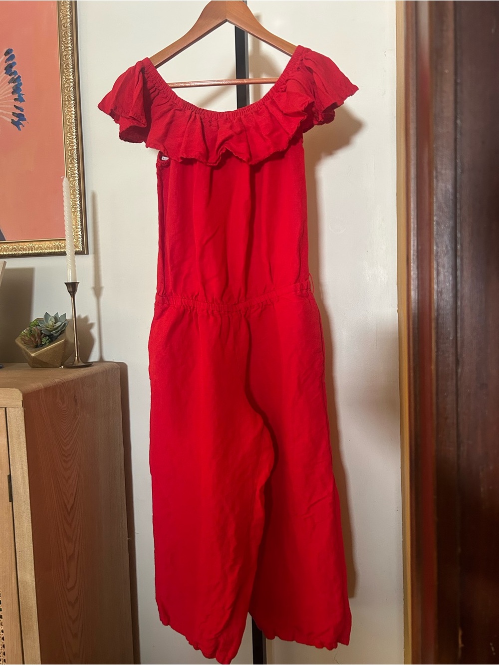 Tommy Bahama Linen Jumpsuit Off the Shoulder One Piece Red Size Medium